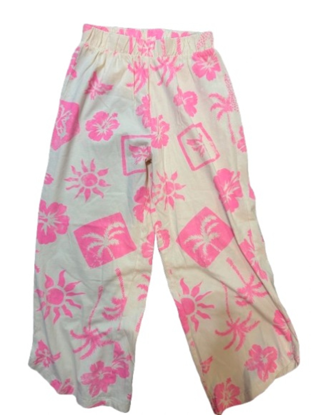 Zara Kids Tropical Wide Leg Pants Floral-Palm -Tree -Pink and Cream Size 11-12